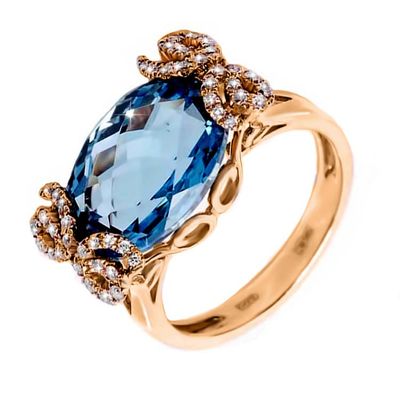 Золота каблучка з діамантами з топазом swiss blue (арт. RG-32153-12.200-1578)